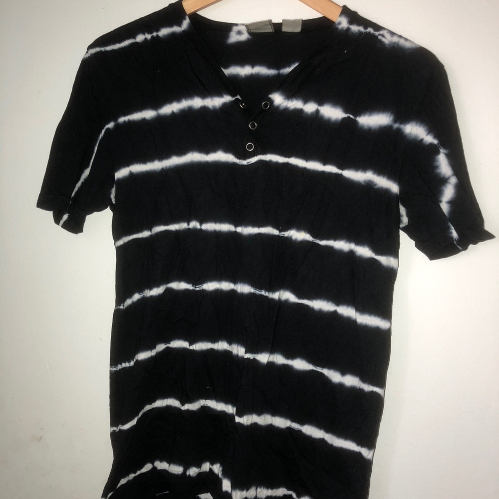 Black Tee with Tie Dye White Stripes